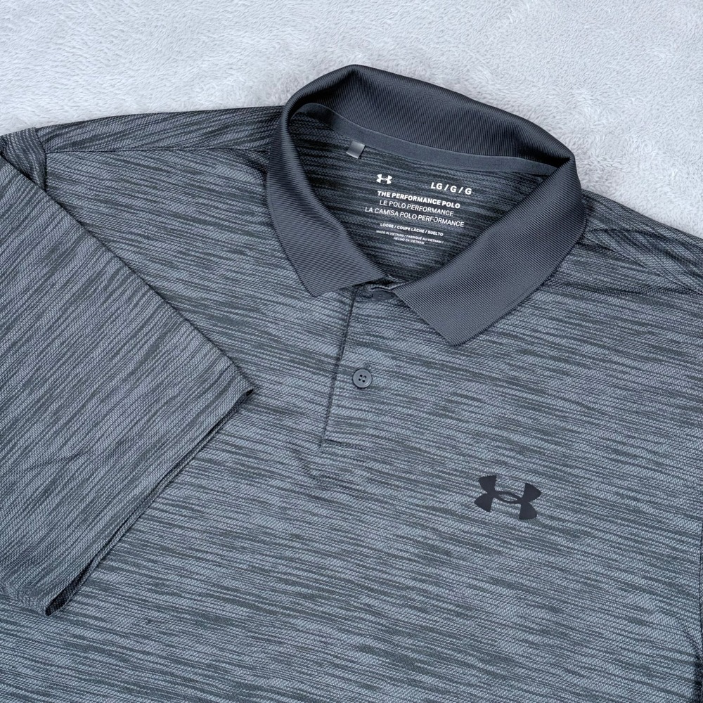 Under Armour Performance Polo Mens Large Gray Space Dye Short Sleeve Golf Shirt